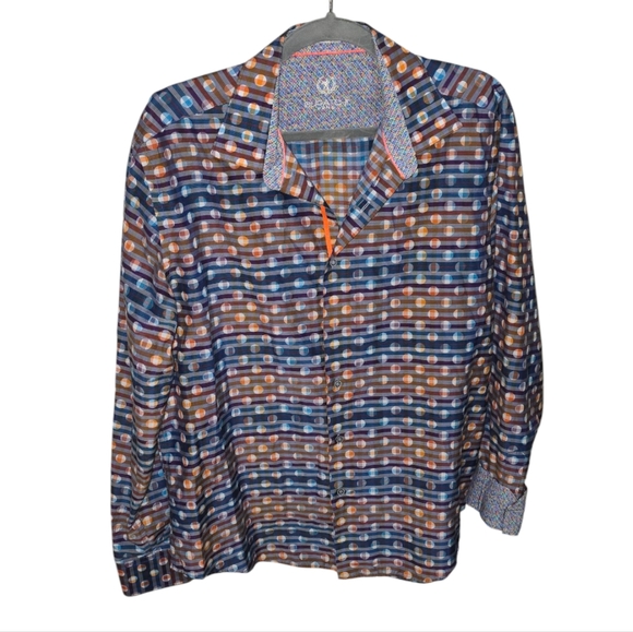 Bugatchi Colorful‎ Patterned Button-Up Contrast Cuff Shirt Men's Size Large - Picture 1 of 8
